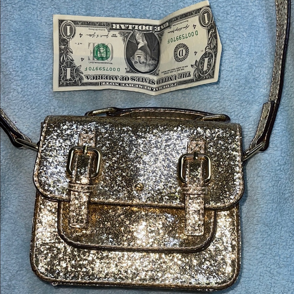 NWOT RARE kate spade for Gap kids gold sparkle LEATHER satchel handbag